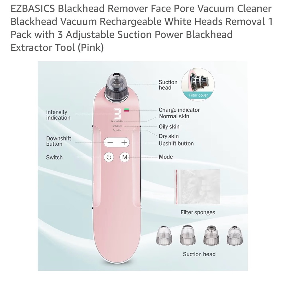 NIB EZBASICS Blackhead Remover Pore Vacuum Pink - Picture 4 of 5